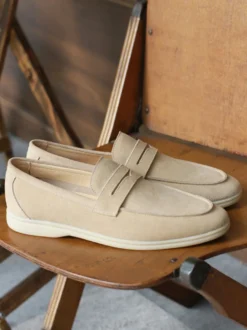 Mocassins Chaussures Hommes Abricot En Micro-Daim Soirée Mariage