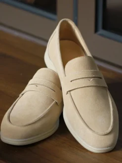 Mocassins Chaussures Hommes Abricot En Micro-Daim Soirée Mariage