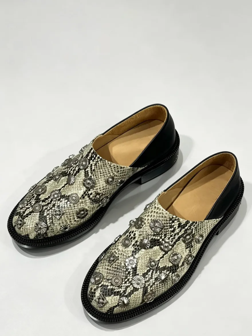 Mocassins décontractés pour hommes bout rond motif serpent ornés de perles