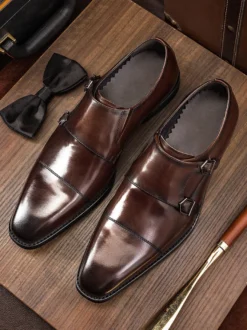 Mocassins en cuir de vache à boucle pour hommes Chaussures de mariage pour bal de promo