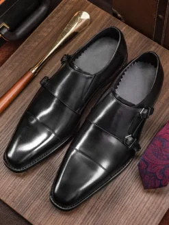 Mocassins en cuir de vache à boucle pour hommes Chaussures de mariage pour bal de promo