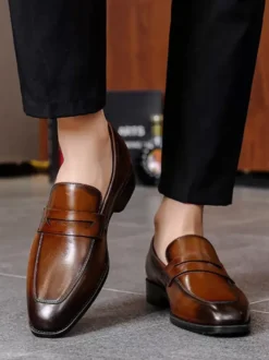 Mocassins en cuir PU à bout rond chaussures chic hommes