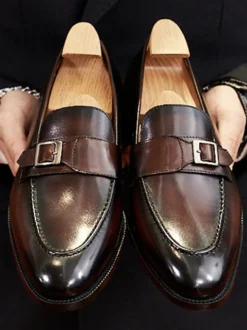 Mocassins en cuir PU à bout rond pour hommes chaussures de bal de mariage
