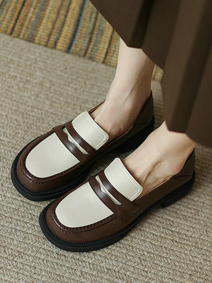 Mocassins en cuir PU à talons épais pour femmes
