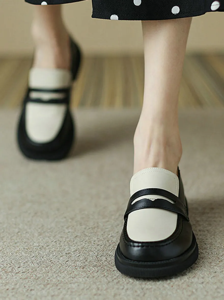Mocassins en cuir PU à talons épais pour femmes