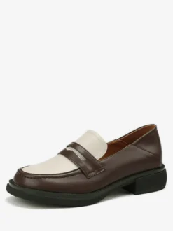 Mocassins en cuir PU à talons épais pour femmes
