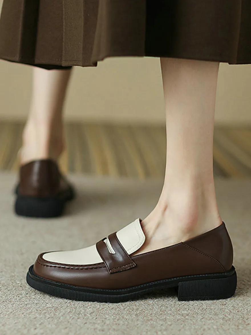 Mocassins en cuir PU à talons épais pour femmes