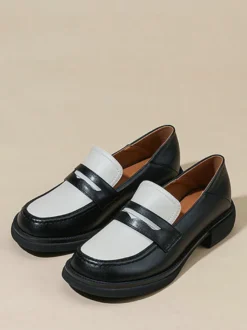 Mocassins en cuir PU à talons épais pour femmes