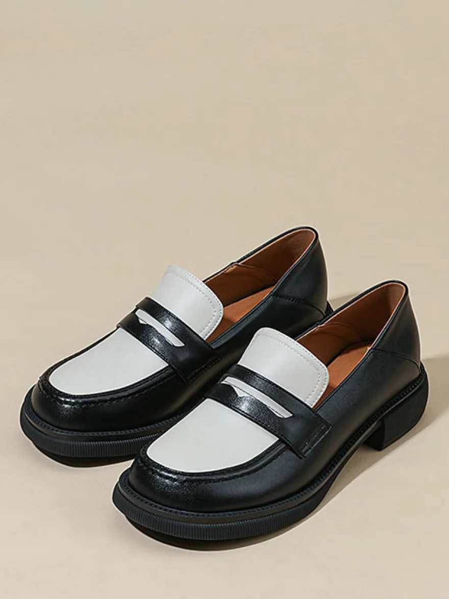 Mocassins en cuir PU à talons épais pour femmes