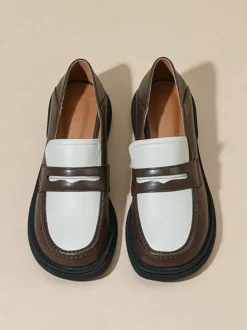 Mocassins en cuir PU à talons épais pour femmes