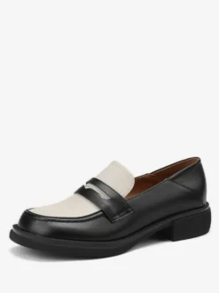 Mocassins en cuir PU à talons épais pour femmes