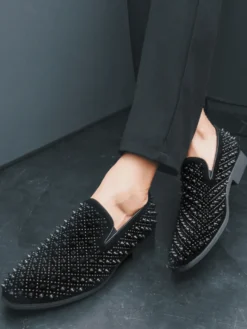 Mocassins en cuir à strass pour homme confortables à enfiler classiques pointus pour smoking soirée bal mariage