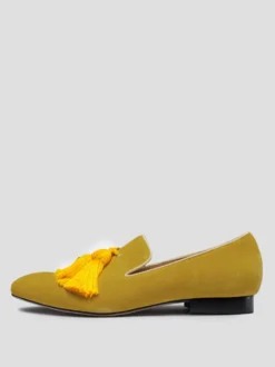 Mocassins en daim à bout rond et pompon jaune pour hommes chaussures de bal et de mariage
