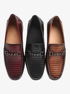 Mocassins à enfiler pour homme chaussures à talons bas en cuir de crocodile