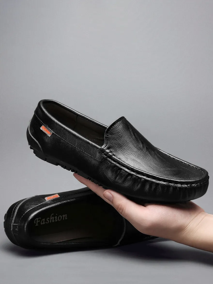 Mocassins à enfiler pour hommes chaussures de pont en similicuir à bout rond légères antidérapantes et flexibles