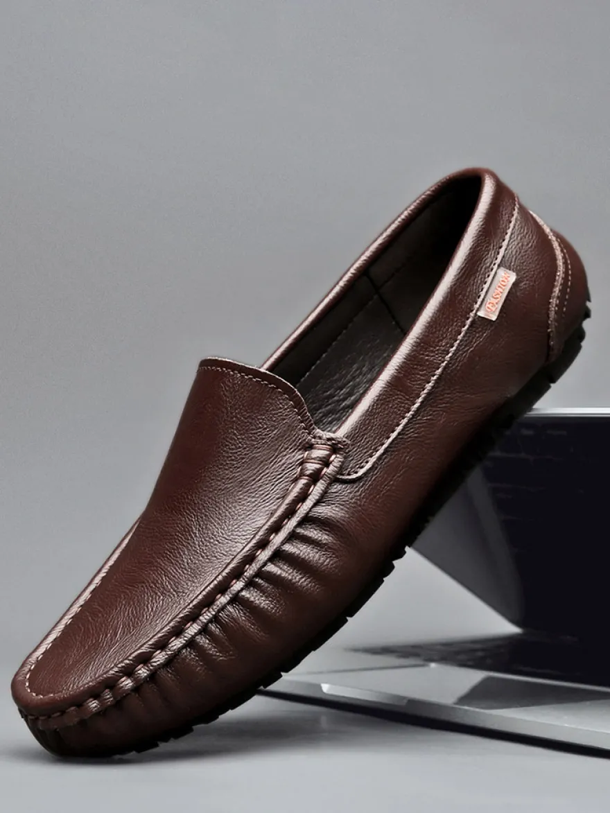 Mocassins à enfiler pour hommes chaussures de pont en similicuir à bout rond légères antidérapantes et flexibles