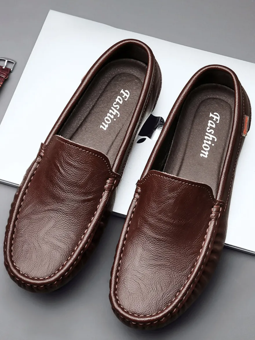 Mocassins à enfiler pour hommes chaussures de pont en similicuir à bout rond légères antidérapantes et flexibles