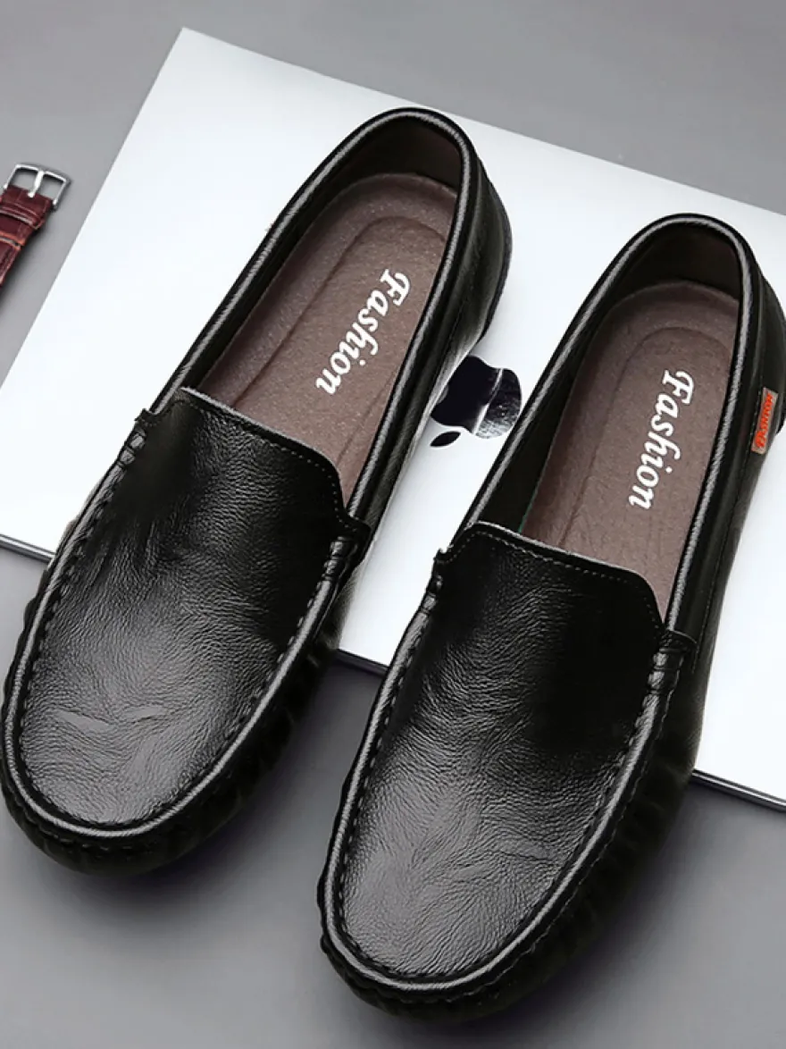 Mocassins à enfiler pour hommes chaussures de pont en similicuir à bout rond légères antidérapantes et flexibles