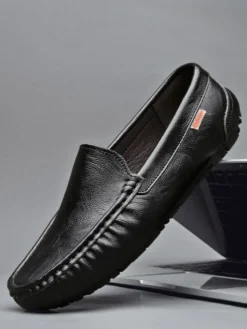 Mocassins à enfiler pour hommes chaussures de pont en similicuir à bout rond légères antidérapantes et flexibles