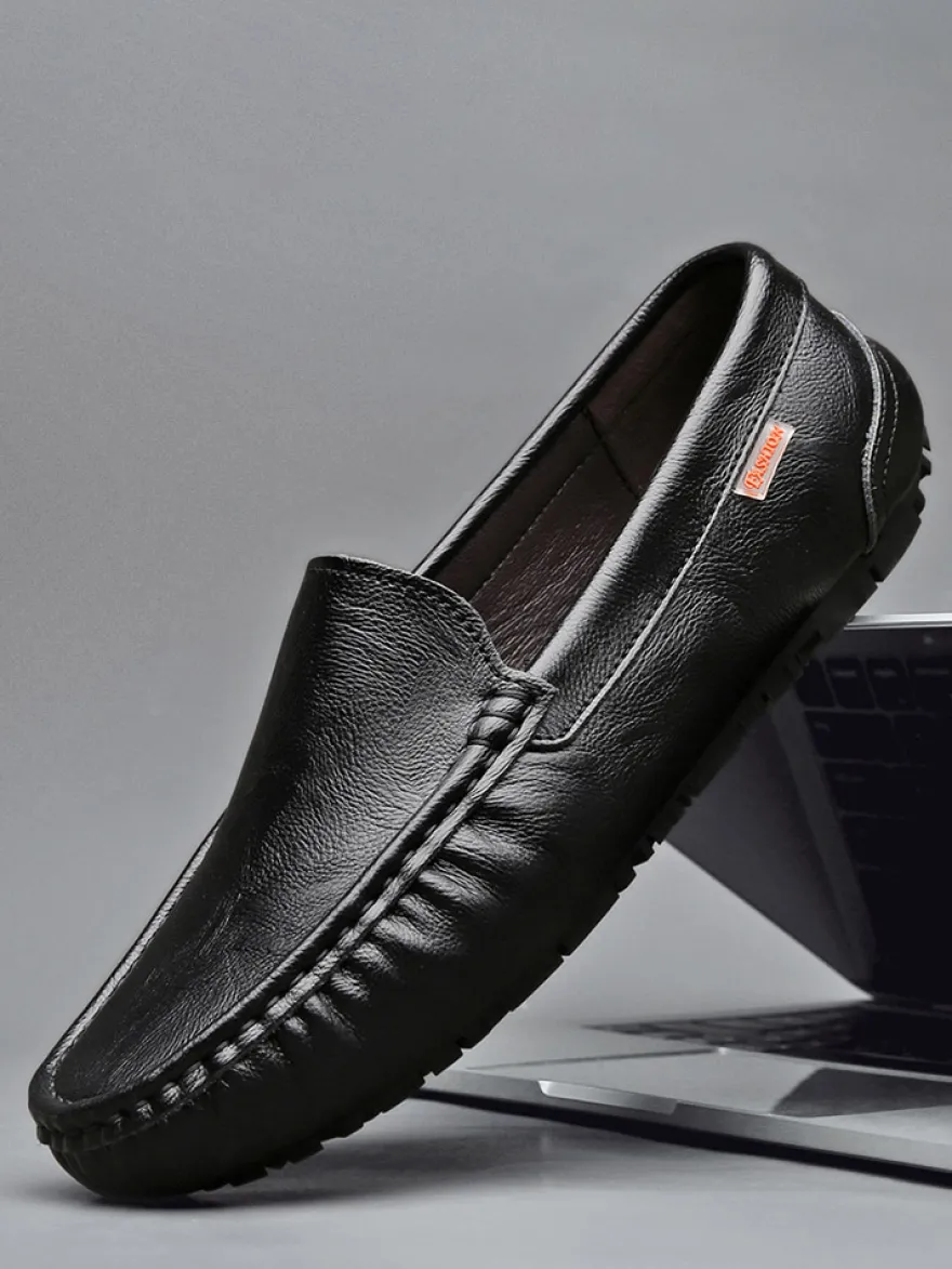 Mocassins à enfiler pour hommes chaussures de pont en similicuir à bout rond légères antidérapantes et flexibles