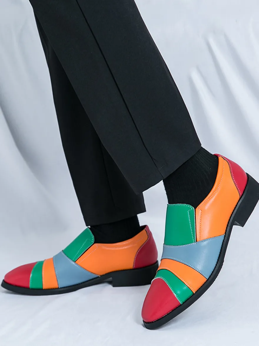 Mocassins à enfiler pour hommes couleur unie grande taille en cuir décontractés à bout pointu respirants pour soirées