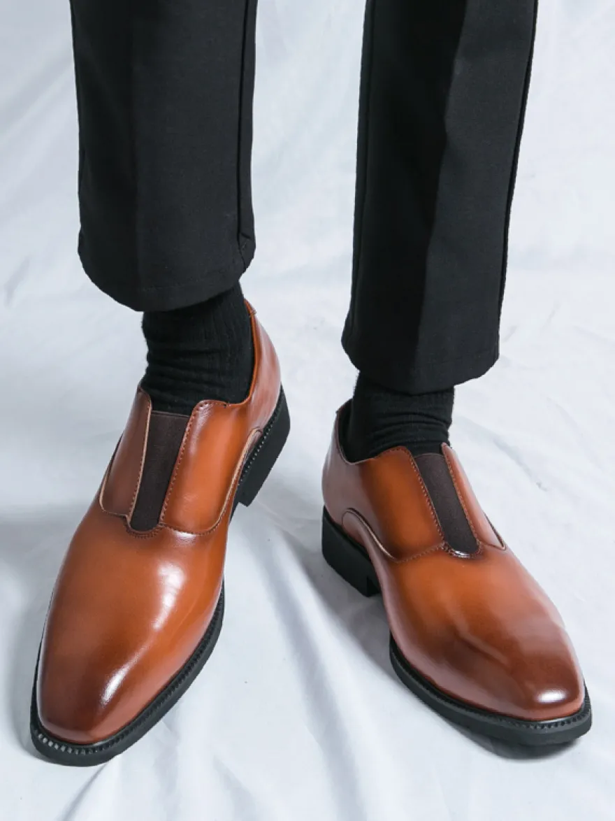 Mocassins à enfiler pour hommes plateforme bout carré en PU pour mariage bal de promo