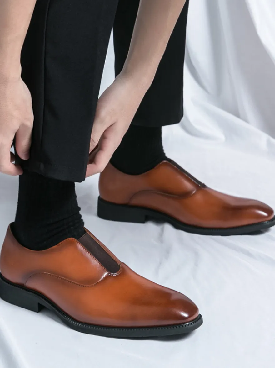 Mocassins à enfiler pour hommes plateforme bout carré en PU pour mariage bal de promo