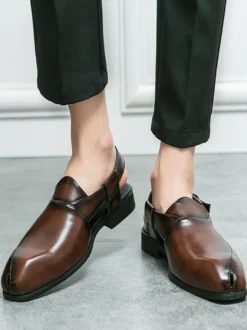 Mocassins à enfiler pour hommes chaussures à bride arrière et bout carré en PU