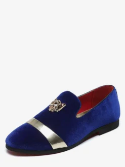 Mocassins à enfiler pour hommes chaussures en daim avec décoration en métal et velours
