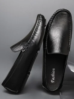 Mocassins à enfiler pour hommes chaussures de pont en similicuir à pointes légères antidérapantes et flexibles