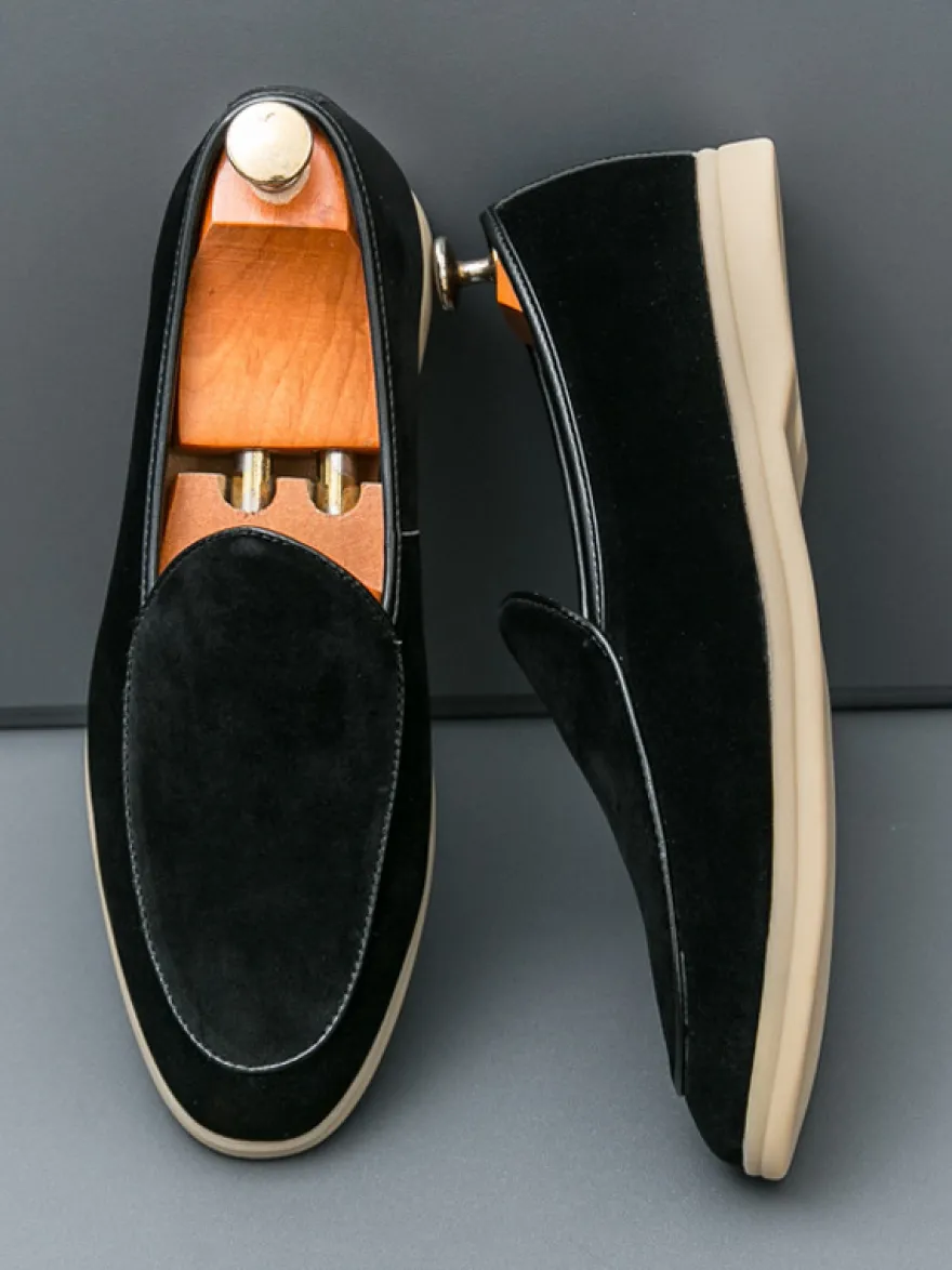 Mocassins à enfiler pour hommes chaussures à bout pointu en daim chaussures à talons bas chaussures décontractées
