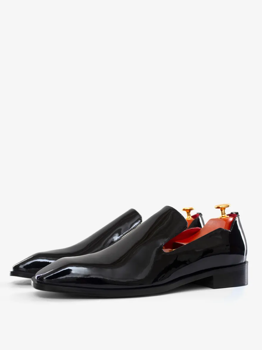 Mocassins à enfiler pour hommes chaussures noires à bout rond en cuir PU