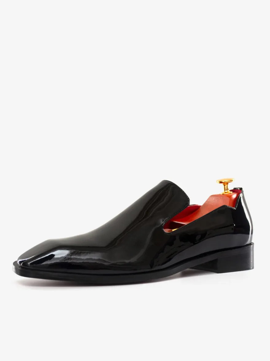 Mocassins à enfiler pour hommes chaussures noires à bout rond en cuir PU