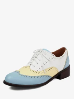 Mocassins Femmes Patchwork Bout Rond Talon Bas À Lacets Chaussures Vintage