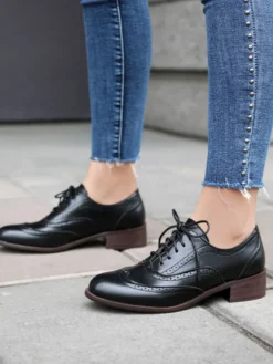 Mocassins Femmes Patchwork Bout Rond Talon Bas À Lacets Chaussures Vintage