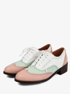 Mocassins Femmes Patchwork Bout Rond Talon Bas À Lacets Chaussures Vintage