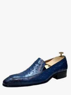 Mocassins habillés bleus en cuir de vachette pour hommes bout rond à enfiler