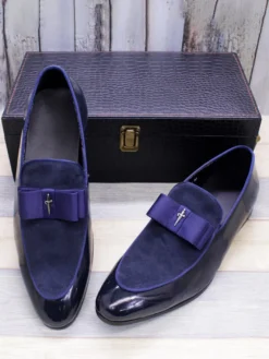 Mocassins habillés pour hommes en cuir véritable bout rond nœud patchwork chaussures de bal à enfiler