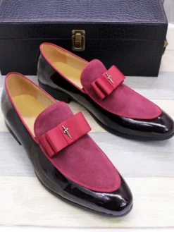 Mocassins habillés pour hommes en cuir véritable bout rond nœud patchwork chaussures de bal à enfiler