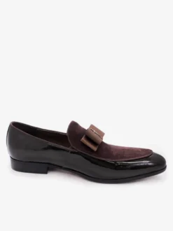 Mocassins habillés pour hommes en cuir véritable bout rond nœud patchwork chaussures de bal à enfiler
