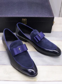 Mocassins habillés pour hommes en cuir véritable bout rond nœud patchwork chaussures de bal à enfiler