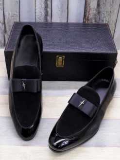Mocassins habillés pour hommes en cuir véritable bout rond nœud patchwork chaussures de bal à enfiler