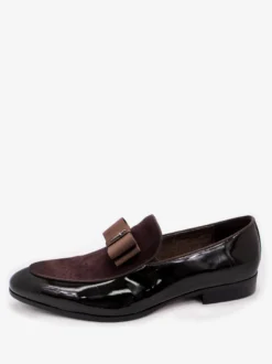 Mocassins habillés pour hommes en cuir véritable bout rond nœud patchwork chaussures de bal à enfiler