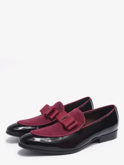 Mocassins habillés pour hommes en cuir véritable bout rond nœud patchwork chaussures de bal à enfiler