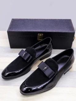 Mocassins habillés pour hommes en cuir véritable bout rond nœud patchwork chaussures de bal à enfiler