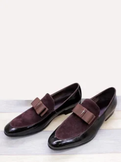 Mocassins habillés pour hommes en cuir véritable bout rond nœud patchwork chaussures de bal à enfiler