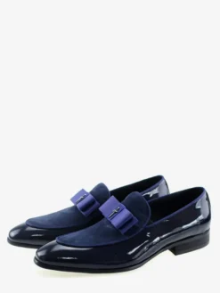 Mocassins habillés pour hommes en cuir véritable bout rond nœud patchwork chaussures de bal à enfiler