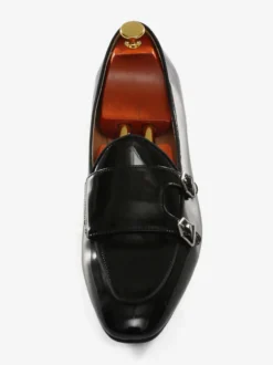 Mocassins habillés à sangle noire pour hommes Chaussures de Mariage Soirée bout rond