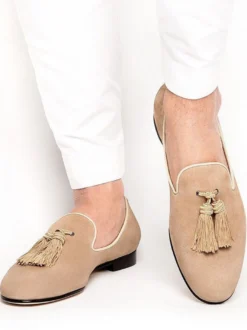 Mocassins Homme en Cuir Synthétique Verni avec Franges Unicolore