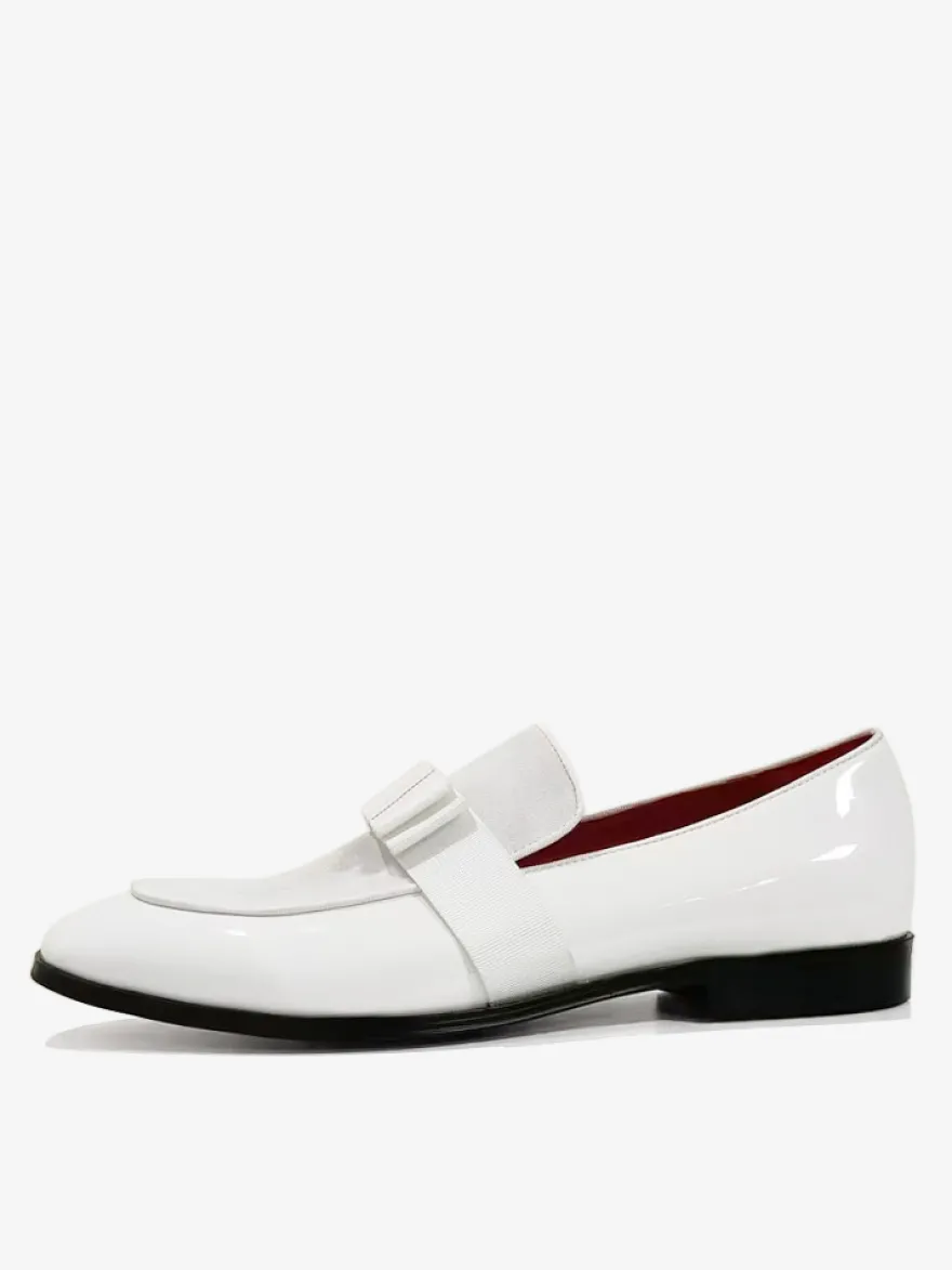Mocassins Hommes Avec Nœuds Bout Rond En Cuir Bal Soirée Mariage